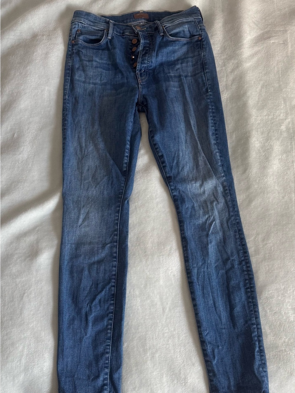 MOTHER Blue Skinny Jeans with Button Fly